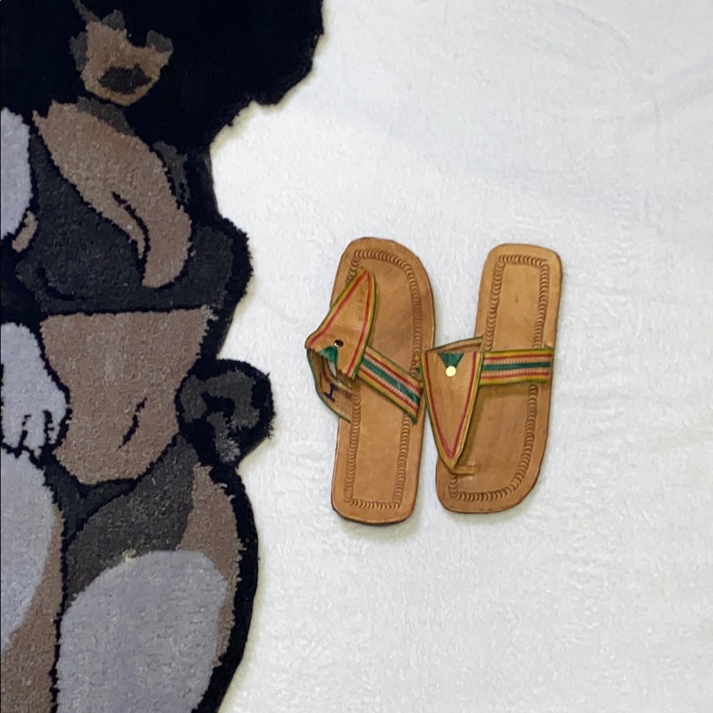 Stylish Tan Sandals with Colorful Straps